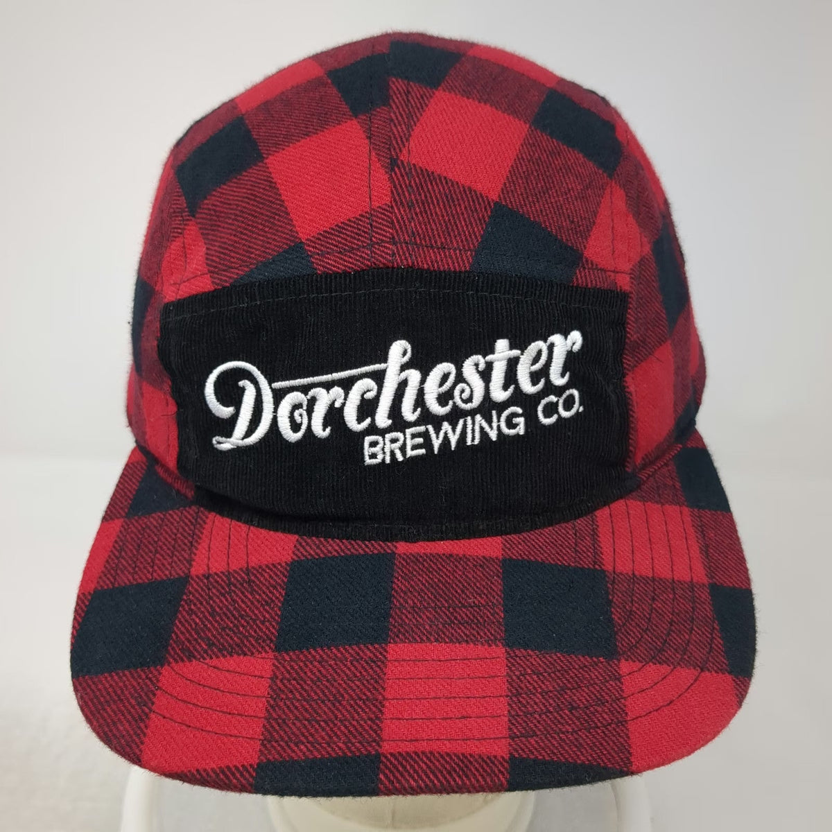 Red Black Buffalo Plaid 5 Panel Hat Dorchester Brewing Co One Size Slideback
