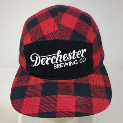 Red Black Buffalo Plaid 5 Panel Hat Dorchester Brewing Co One Size Slideback
