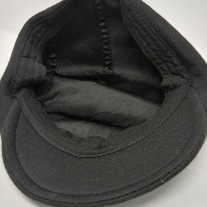 Black Newsboy Cap One Size Soft Jersey Fabric Elastic Back Flat Bill Plain Hat