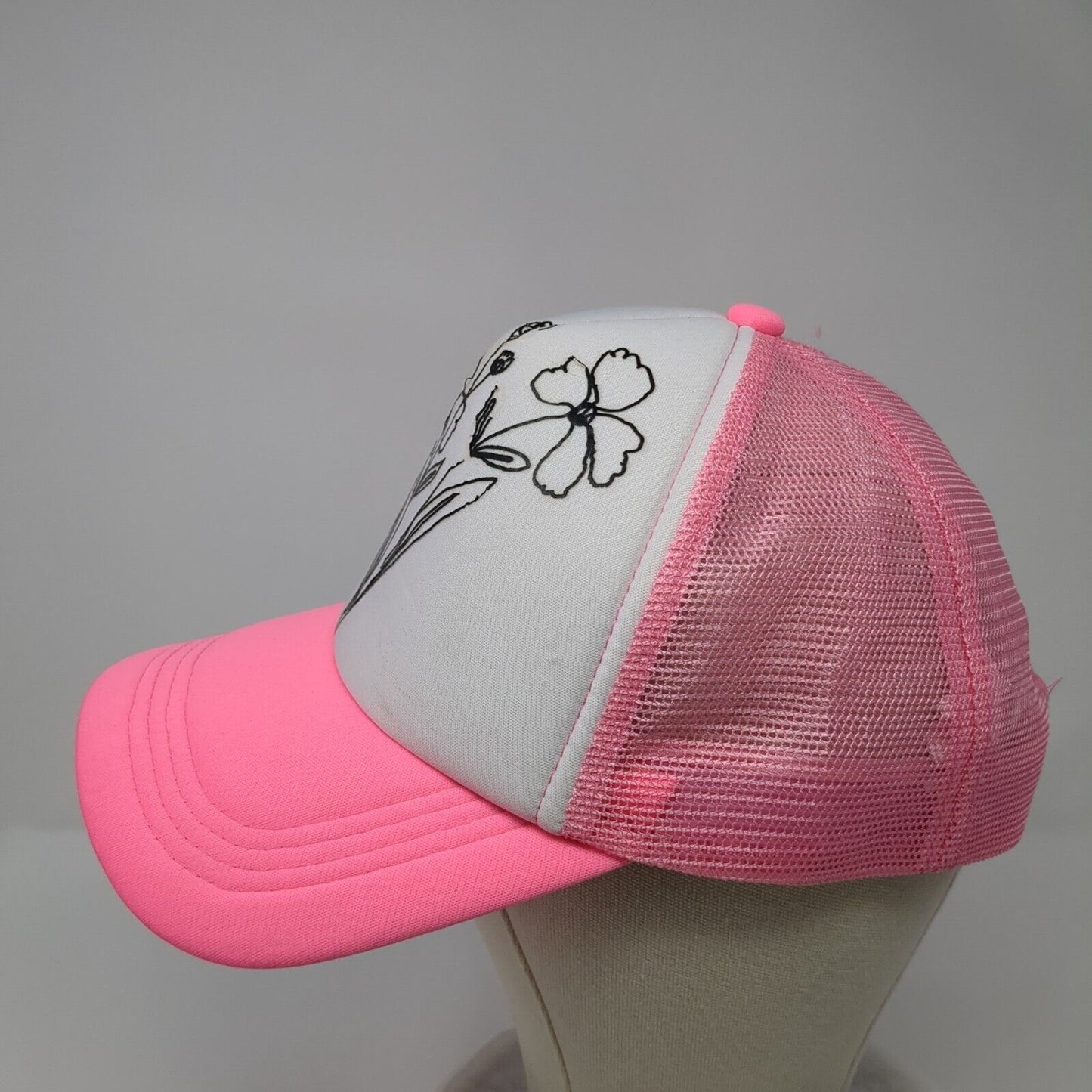 Flowers Snapback Mesh Back Trucker Hat Pink One Size Adjustable Outdoor