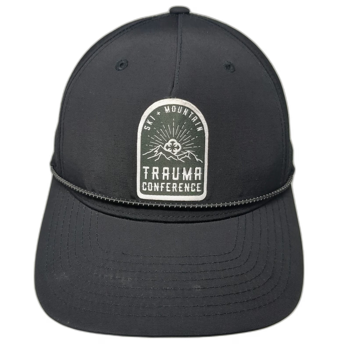 Richardson 5 Panel Black Hat One Size Rope Perforated Performance Trauma Patch
