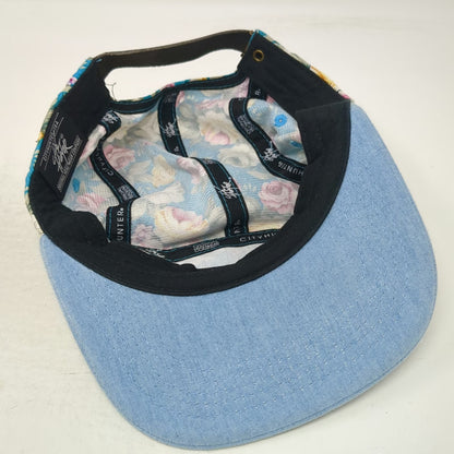 City Hunter 5 Panel Blue Floral Hat Denim Brim One Size Strapback Cotton NY Logo