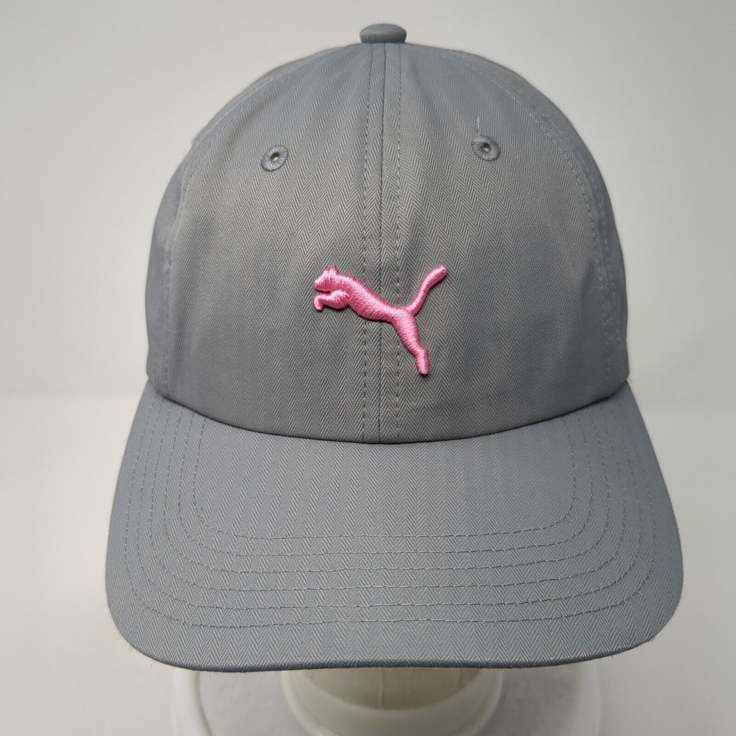 PUMA Slideback Hat Gray One Size Adjustable Embroidered Vented Holes 6 Panel