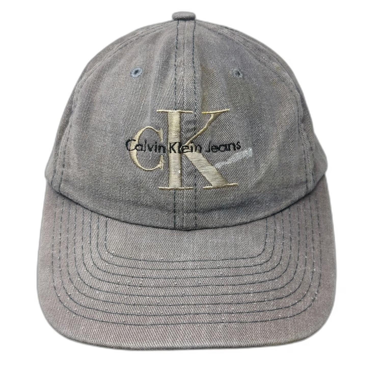 Calvin Klein Snapback Hat Gray One Size cK Logo Embroidered Washed Cotton Denim
