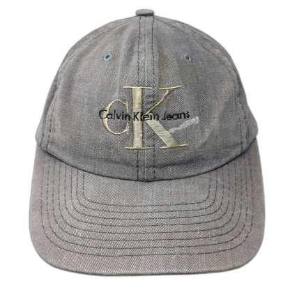 Calvin Klein Snapback Hat Gray One Size cK Logo Embroidered Washed Cotton Denim
