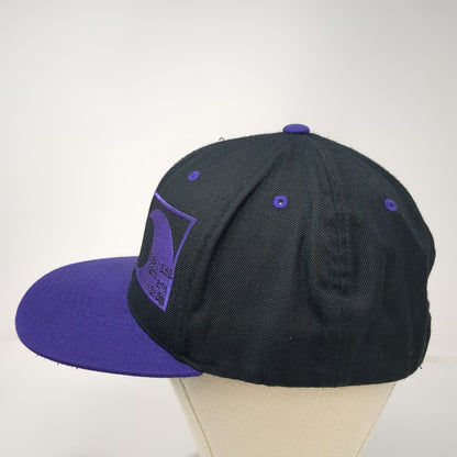 Yupoong Snapback Hat OSFM Black Purple Cascade Raft Kayak Wave Flat Brim Logo