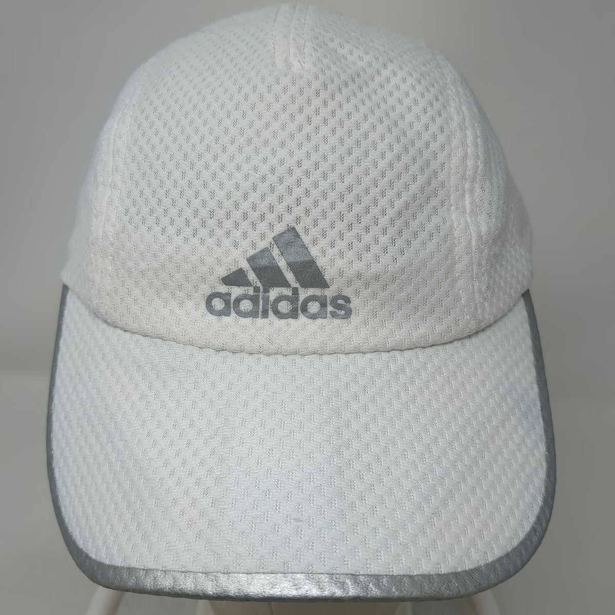 Adidas Baseball Cap White One Size Mesh Climacool Reflective Silver Logo Hat