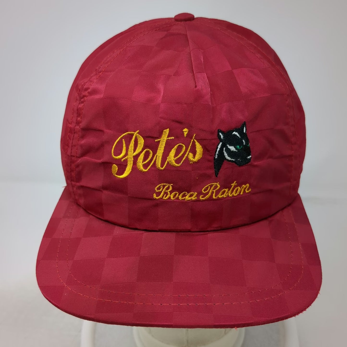Florida Novel-Tees 5 Panel Hat Red Vintage Petes Boca Raton Panther Checkerboard