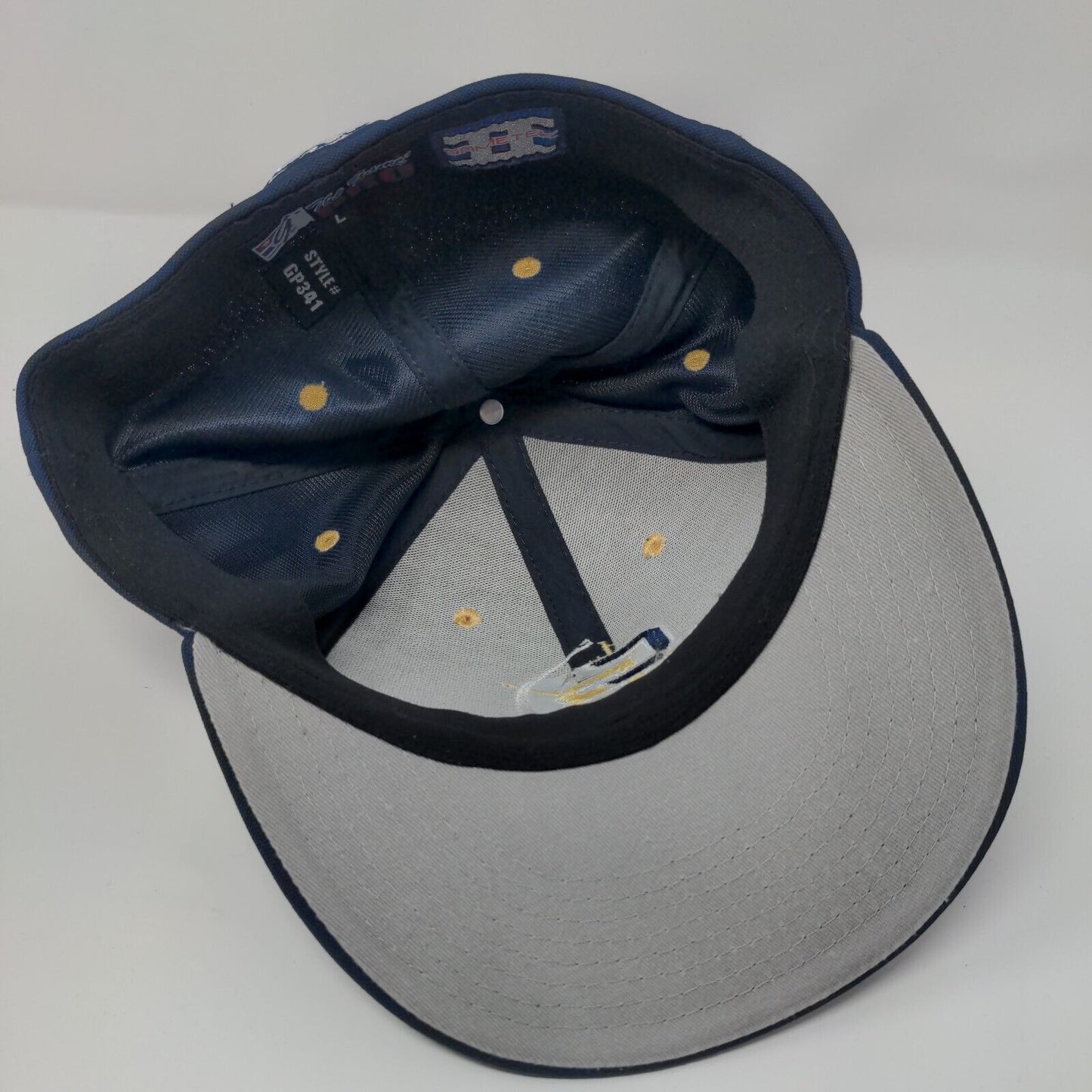 The Game Pro Fitted Hat Blue Large Embroidered Logo Solid Vent Holes