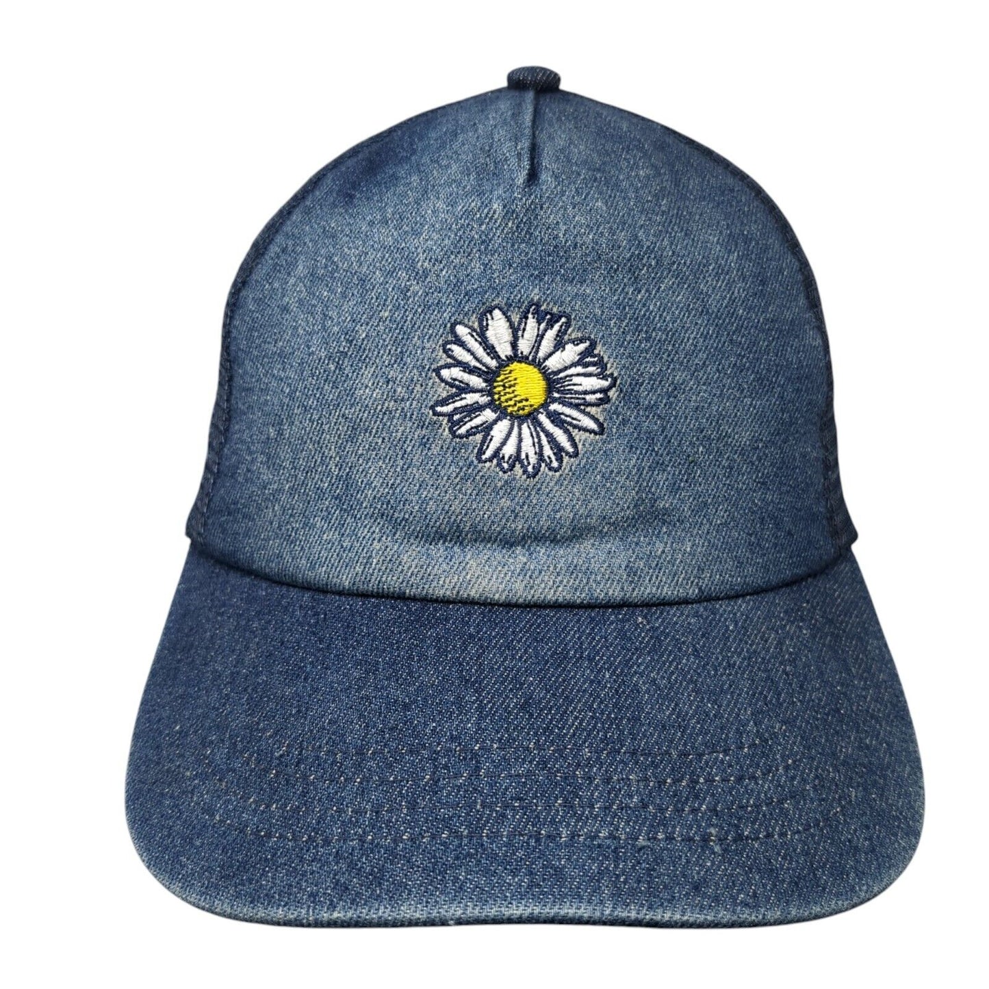 Daisy Snapback Mesh Back Trucker Hat Blue One Size Denim No Boundaries
