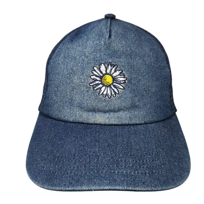Daisy Snapback Mesh Back Trucker Hat Blue One Size Denim No Boundaries