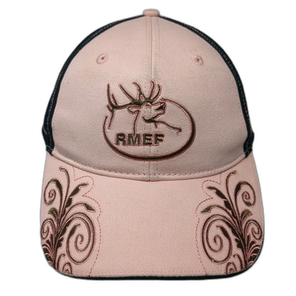 RMEF Baseball Cap Pink Black One Size Slideback Elk Foundation Logo Scroll Hat