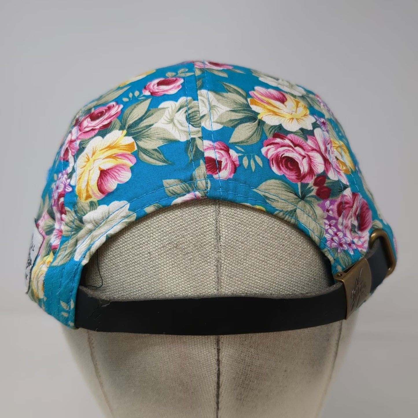 City Hunter 5 Panel Blue Floral Hat Denim Brim One Size Strapback Cotton NY Logo