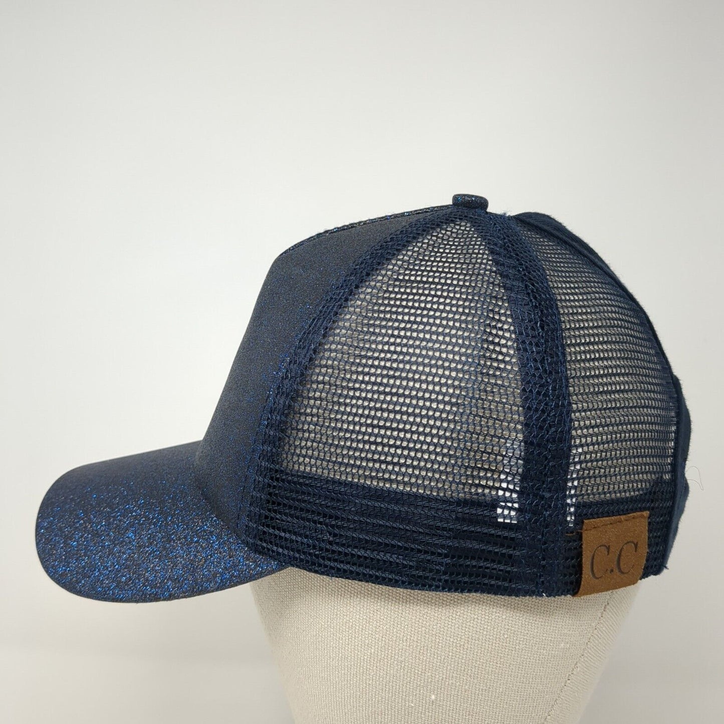 D.L. Evans Bank Ponyback Strapback Hat Blue One Size Adjustable Mesh Back C.C