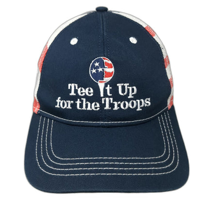 Cap America Baseball Cap Blue OSFM Tee It Up for the Troops American Flag Hat