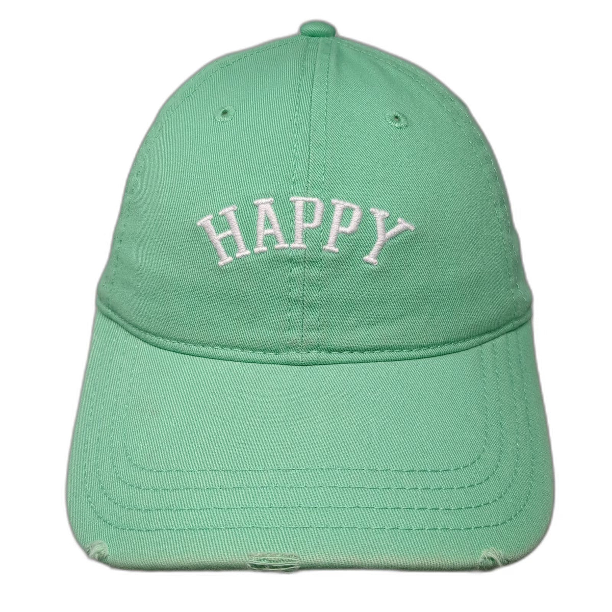 Aerie Baseball Cap Green One Size Happy Embroidered Cotton Slideback Hat