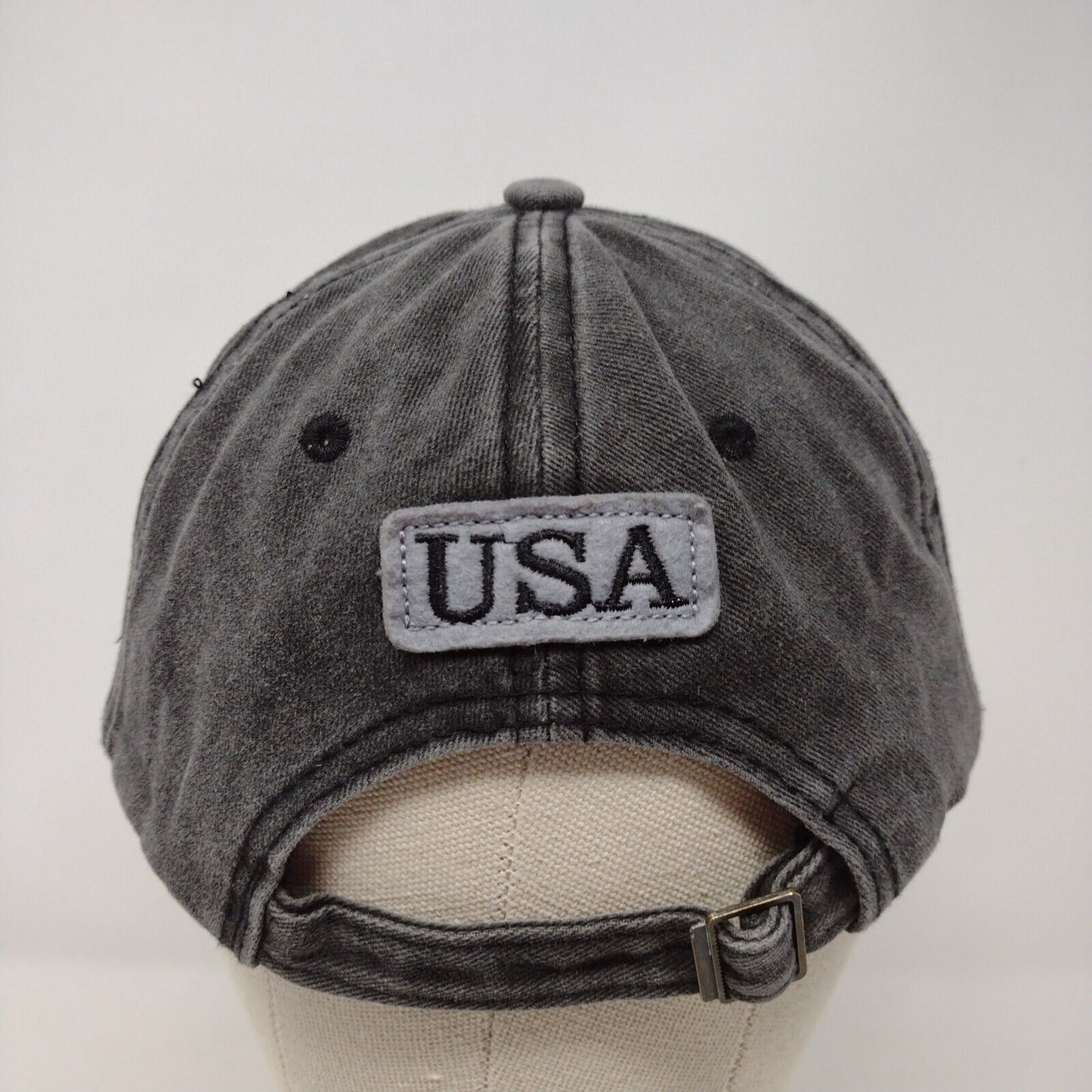 USA Flag Slideback Hat Gray OSFA Adjustable Embroidered Patriotic 6 Panel Cotton