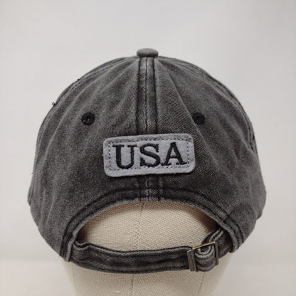 USA Flag Slideback Hat Gray OSFA Adjustable Embroidered Patriotic 6 Panel Cotton