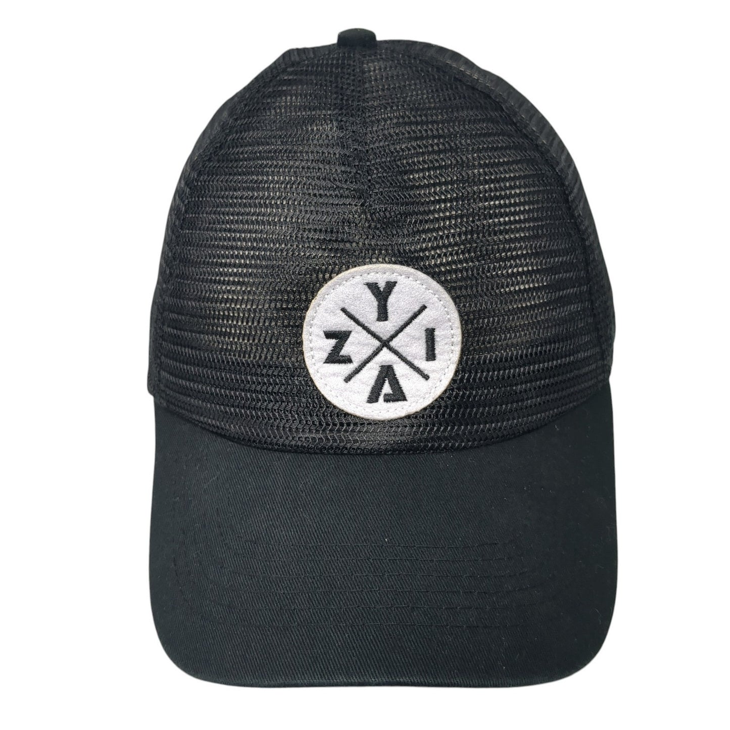 ZYIA Patch Snapback Trucker Hat Black One Size Mesh Back Adjustable