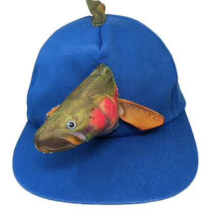 5 Panel Blue Hat One Size 3D Plush Rainbow Trout Novelty Fishing Snapback Cap