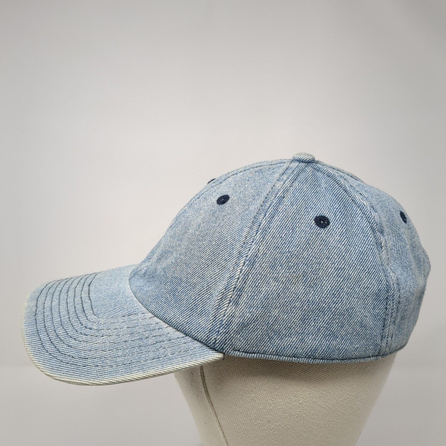 H&M Slideback Hat Blue One Size Adjustable Vented Holes 6 Panel Denim Blank