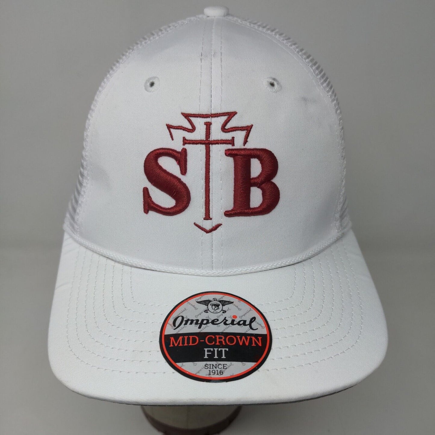 Imperial Men's Snapback Mesh Back Hat White OSFA Embroidered SB Christian Logo