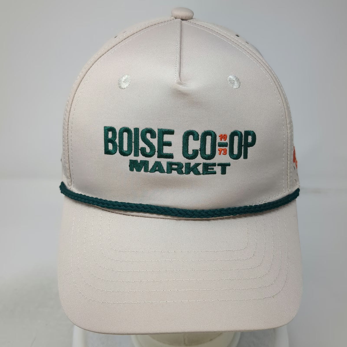 NameBrand Trucker Hat Beige One Size Boise Co-Op Market Rooster Laser Cut Rope