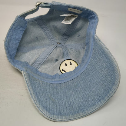 American Eagle Baseball Cap Blue One Size Denim Smiley Face Slideback Cotton Hat