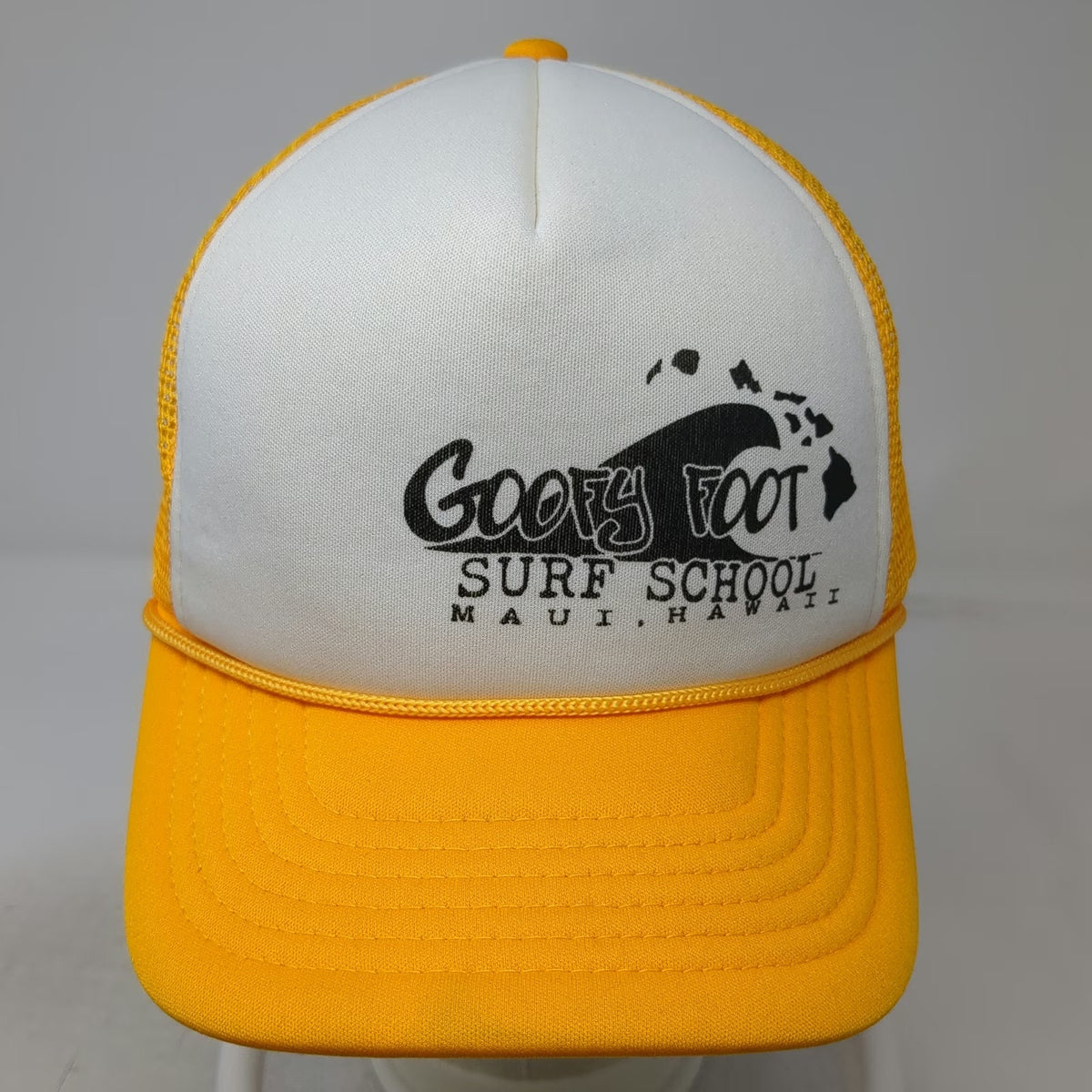 Goofy Foot Maui Hawaii Surf School Trucker Hat Yellow One Size Snapback Wave
