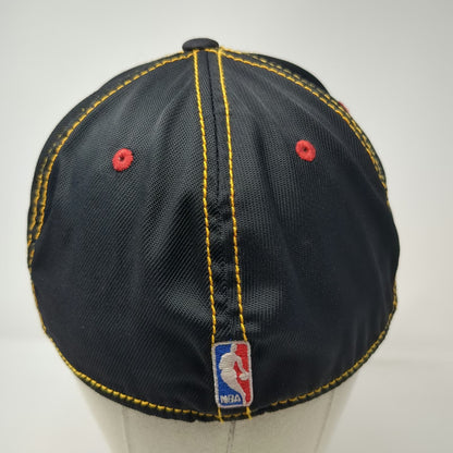 Adidas Miami Heat NBA Black Red Gold Hat Size M Contrast Stitching Stretch Fit