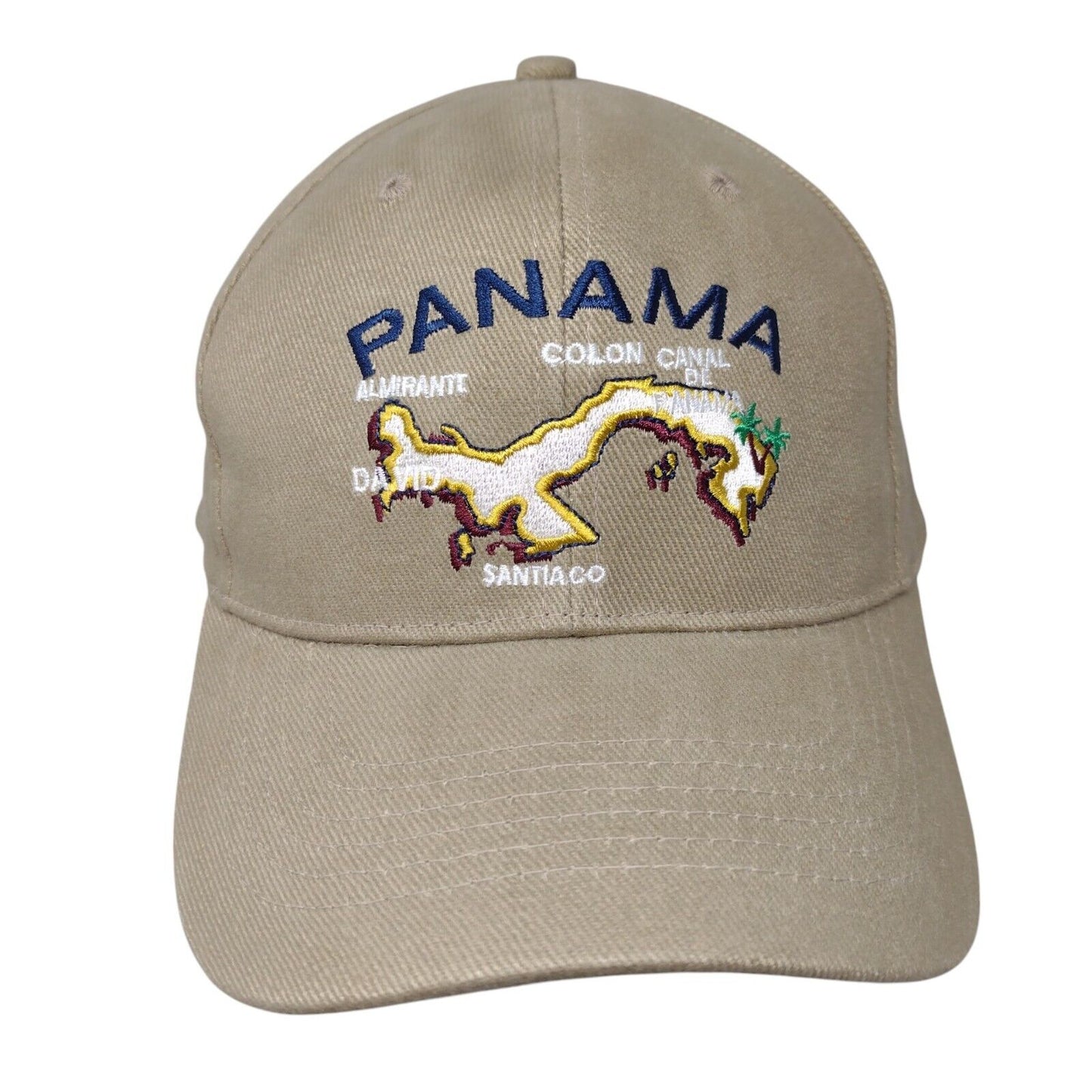Panama Map Strapback Hat Tan One Size Adjustable Embroidered 6 Panel Unicrese