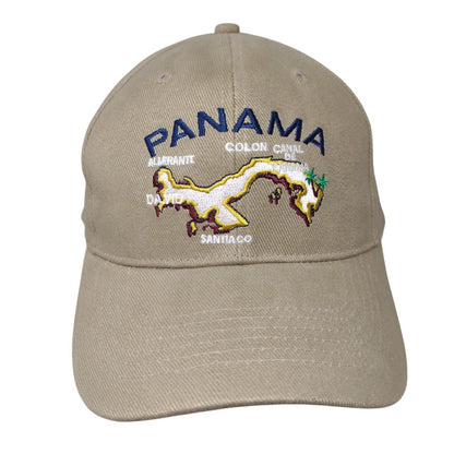 Panama Map Strapback Hat Tan One Size Adjustable Embroidered 6 Panel Unicrese