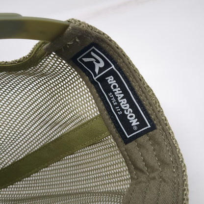 Richardson Trucker Hat Green One Size Leather Patch Mesh Back Snapback Farm Logo