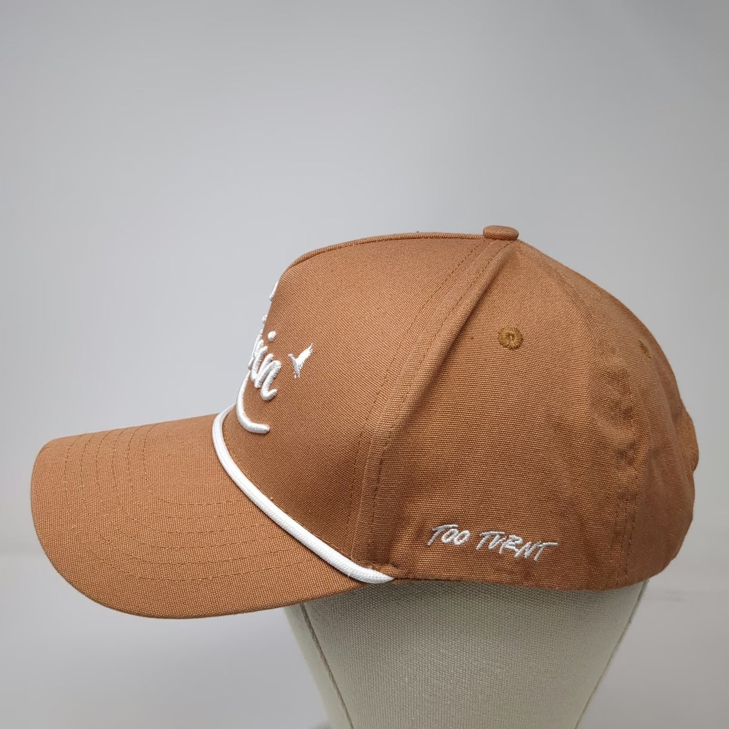 Too Turnt Trucker Brown Hat One Size Livin Script White Rope Snapback Cotton