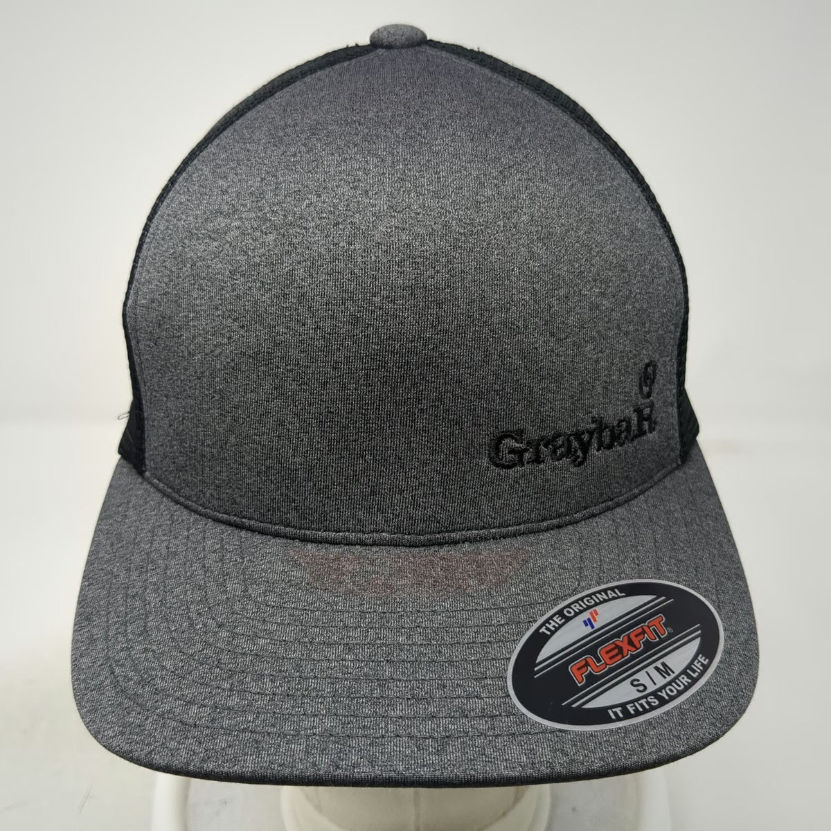 Flexfit Baseball Cap Gray M Mesh Back Heathered Graybar Logo Yupoong Fitted Hat