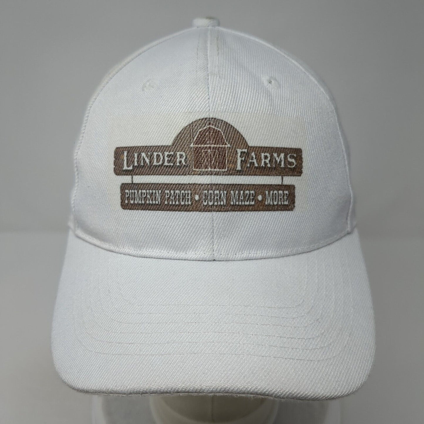 Linder Farms Pumpkin Patch Corn Maze More Strapback Hat White OS Adjustable