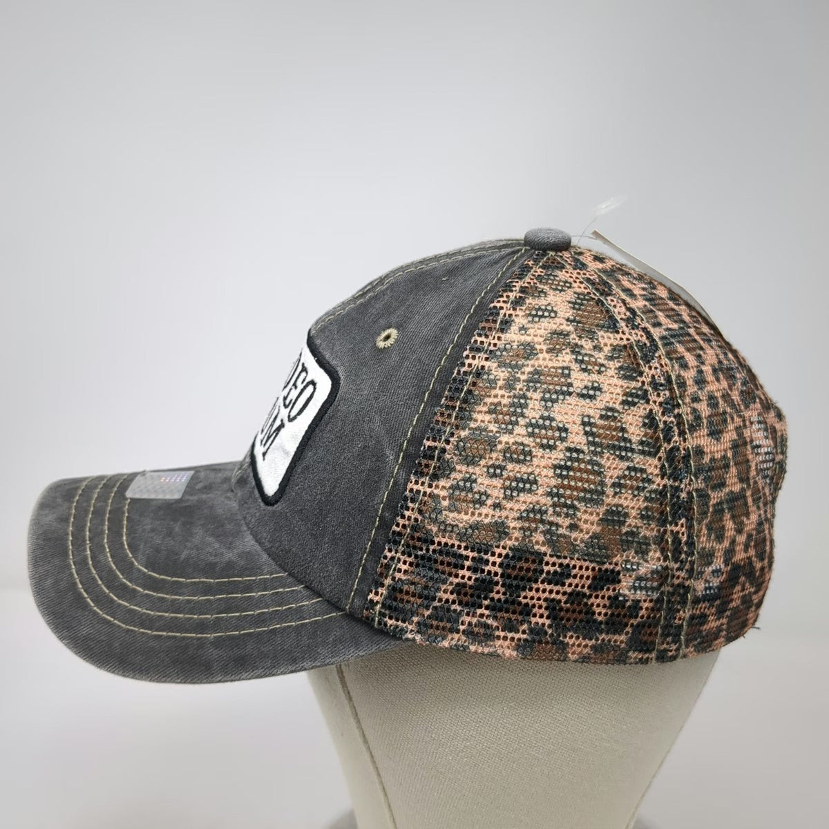 Gray Leopard Animal Print Rodeo Mom Mesh Patch Baseball Cap Hat One Size