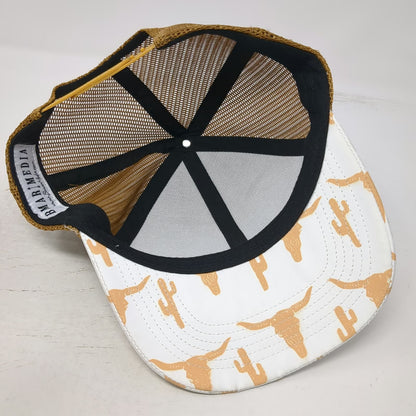 Campin Cowgirl Trucker Hat White Brown One Size Longhorn Cactus Graphic Patch