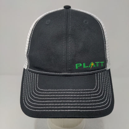 PLATT Fitted Trucker Hat Black OSFA Embroidered Vented Holes 6 Panel Mesh Back