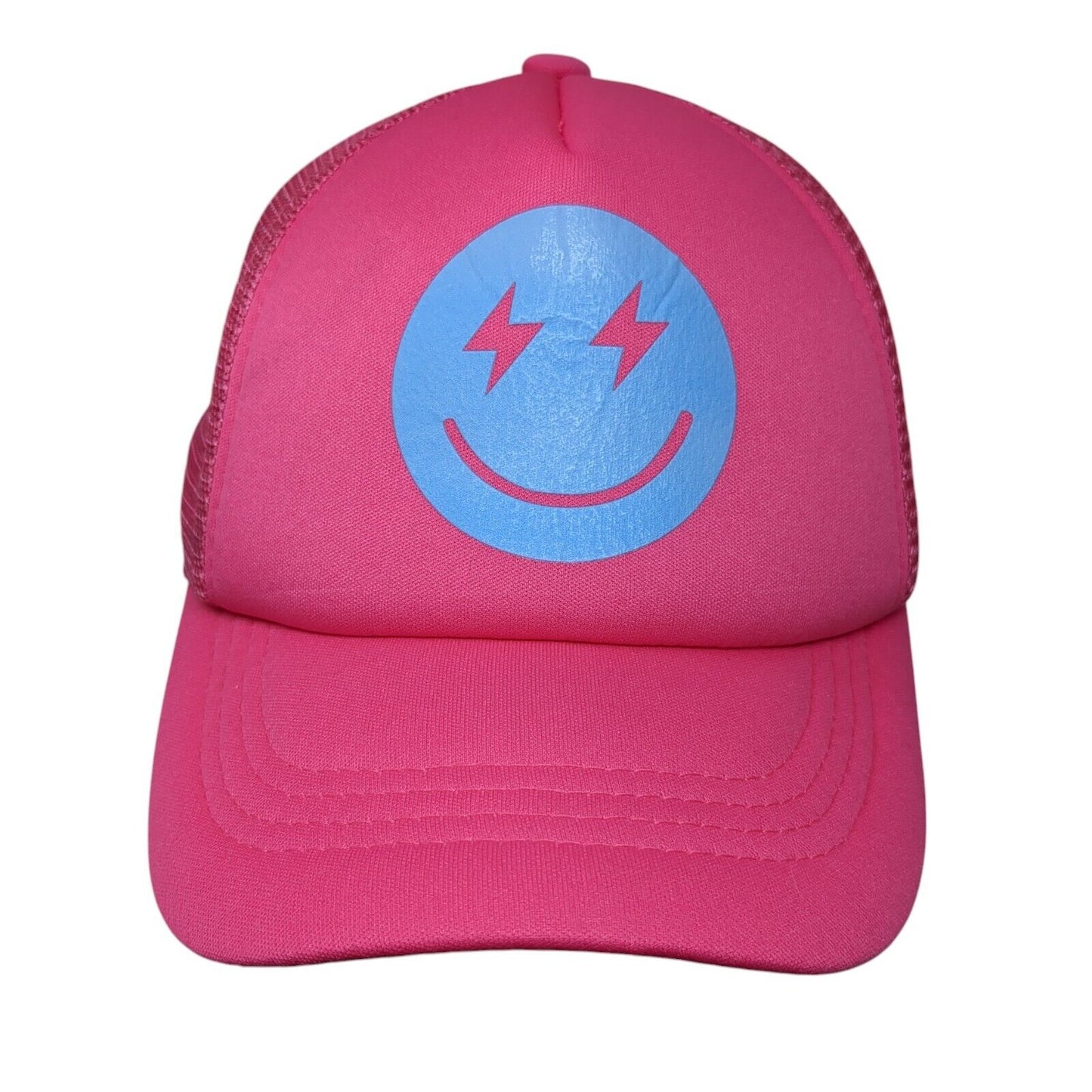 Smiley Emoji Snaoback Trucker Hat Pink OSFA Adjustable Breathable Mesh Back