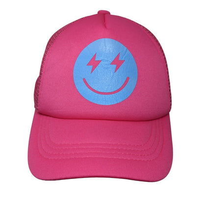 Smiley Emoji Snaoback Trucker Hat Pink OSFA Adjustable Breathable Mesh Back