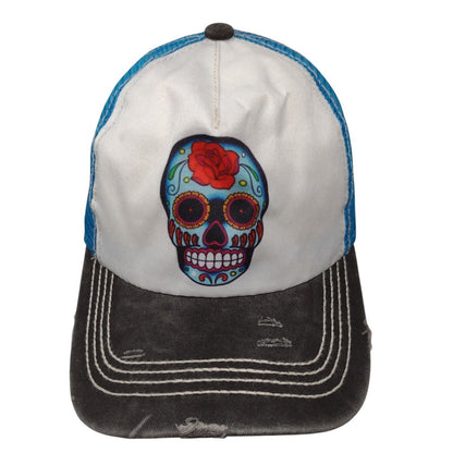 Calavera Sugar Skull Strapback Trucker Hat Multicolor OSFA Mesh Back