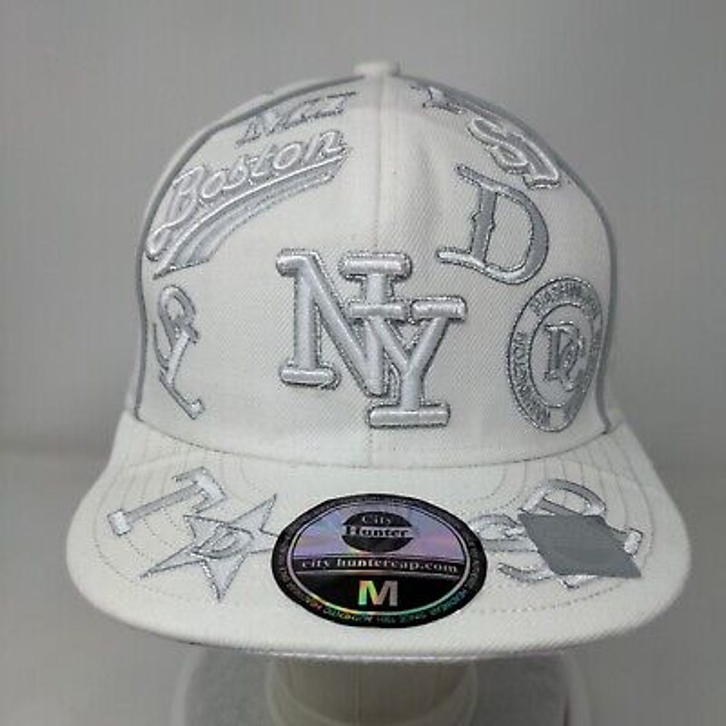 NY New York Boston City Hunter Fitted Hat White 7 1/4 Embroidered 6 Panel