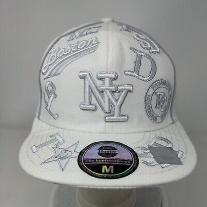 NY New York Boston City Hunter Fitted Hat White 7 1/4 Embroidered 6 Panel