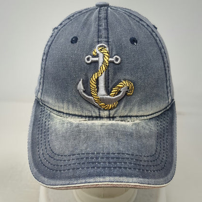Blue Baseball Cap One Size Anchor Embroidered Slideback Cotton Nautical Sea Hat