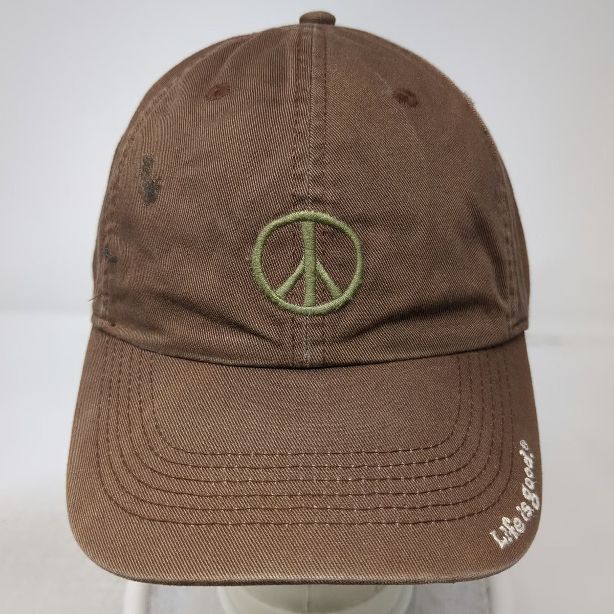 Life is good Baseball Cap Brown One Size Peace Symbol Cotton Slideback Hat