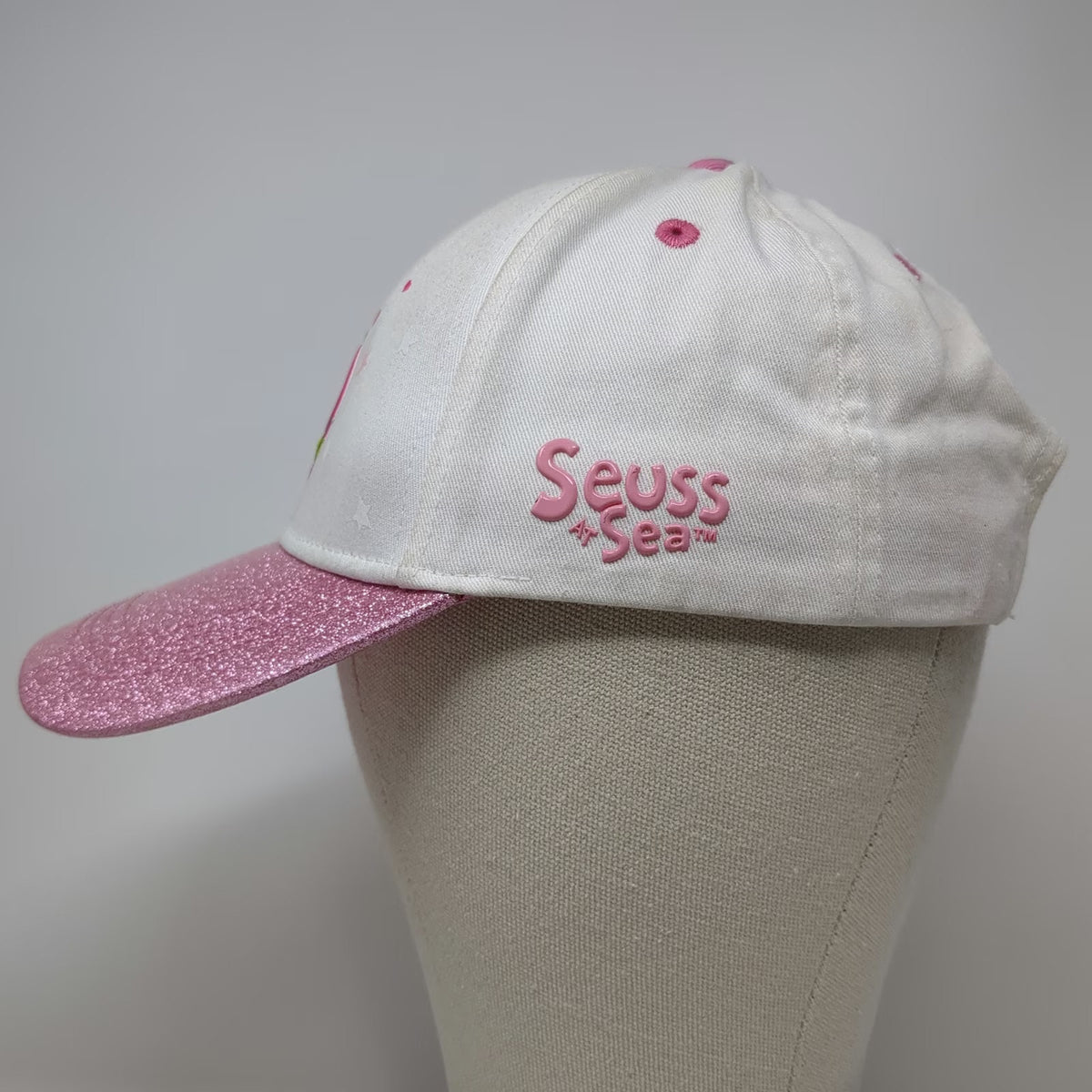 Carnival Baseball Cap White Pink One Size Grinch Love Heart Glitter Seuss Hat