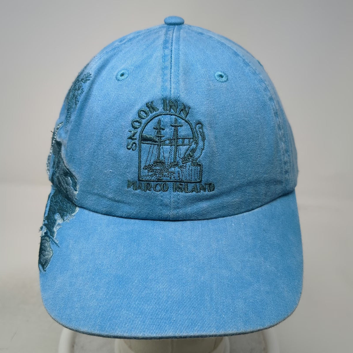 Adams Baseball Cap Blue One Size Snook Inn Marco Island Hat Leather Side Art