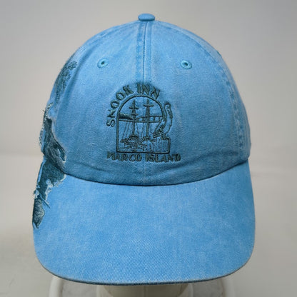 Adams Baseball Cap Blue One Size Snook Inn Marco Island Hat Leather Side Art