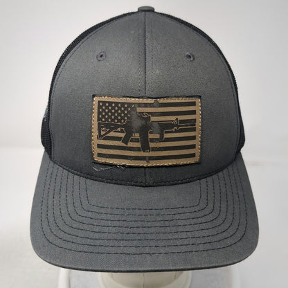 Richardson Trucker Hat Gray One Size American Flag Rifle Rush 10-8 Mesh Snapback